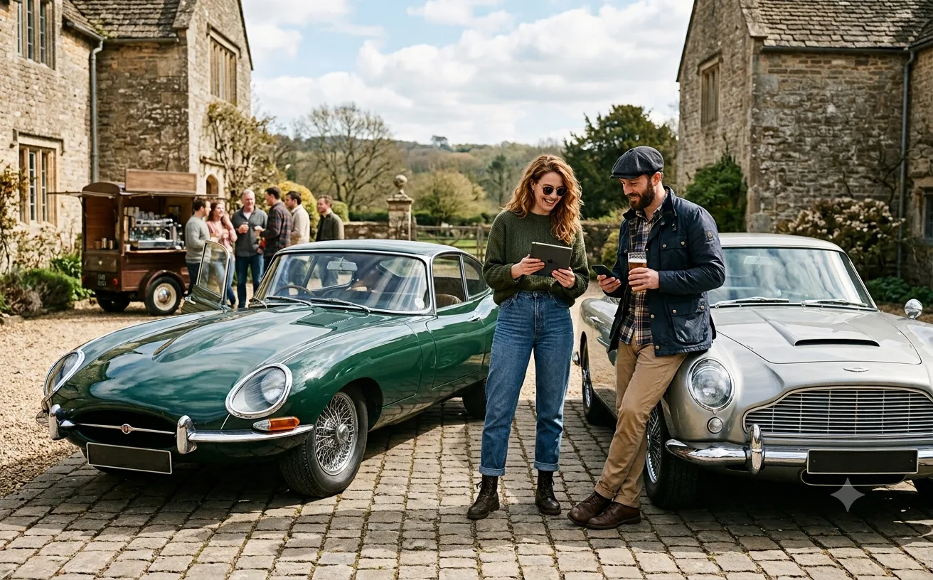 Britse oldtimers van Jaguar, MG, Aston Martin en Land Rover bij een Classic Trader-veiling