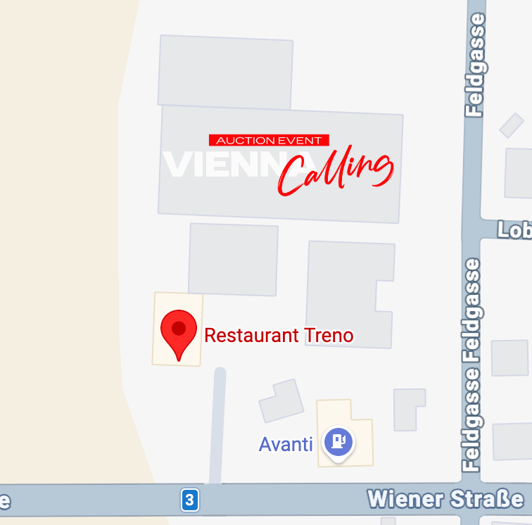 Mapa pokazująca wejście od strony Feldgasse i parking przy restauracji Treno
